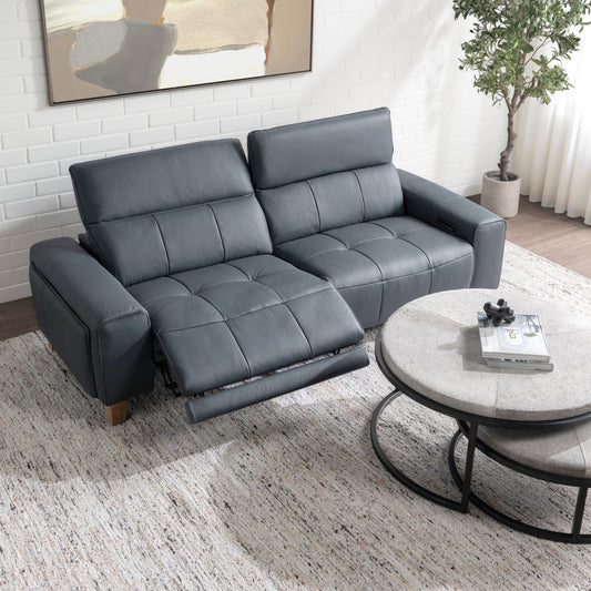 Alea Leather Power Recliner Sofa - Smoke Blue