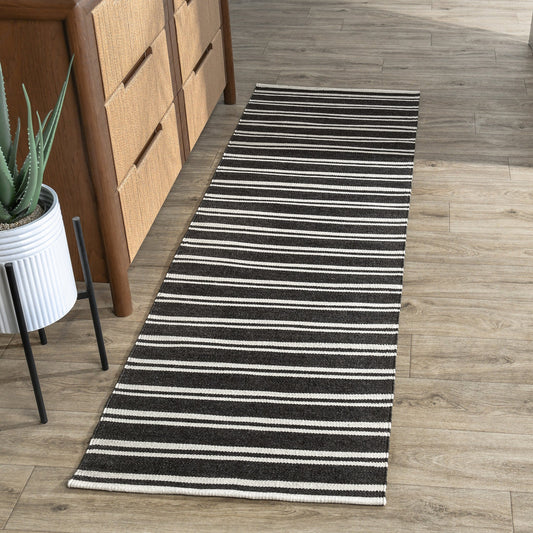 Performance Palma Stripe Rug - Charcoal/Ivory