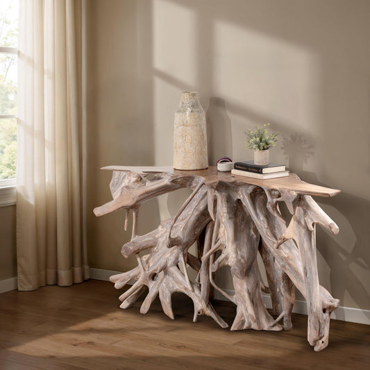 Cypress Root Console Table 59-60" - Natural White Wash