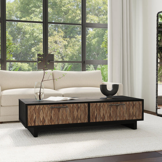 Anton Rectangle 4Dwr Coffee Table - Black-Natural