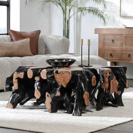 Cypress Teak Root Square Coffee Table - Black/Natural