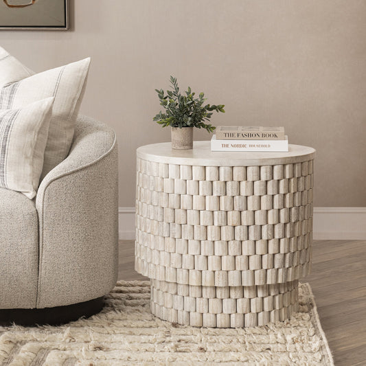 Norwood Round End Table - Coastal White