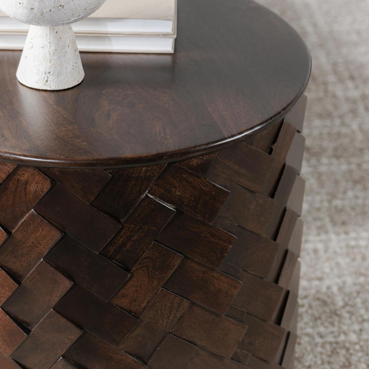 Shira Round End Table - Kona Brown