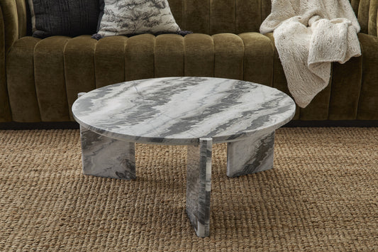 Zora Marble Round Coffee Table - Charcoal Gray