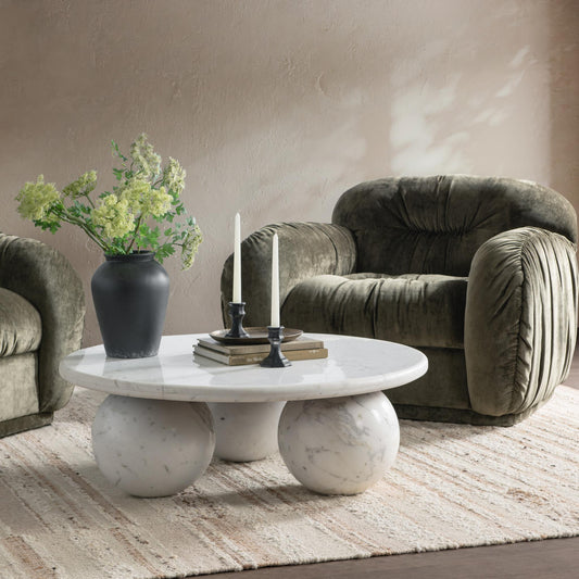 Castello 39" Round Coffee Table - Atenea White