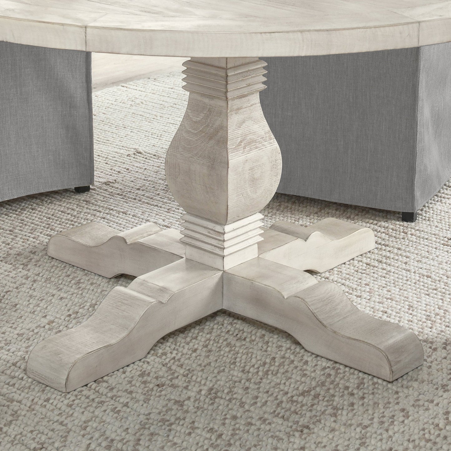 Caleb 55" Round Dining Table Distressed Ivory