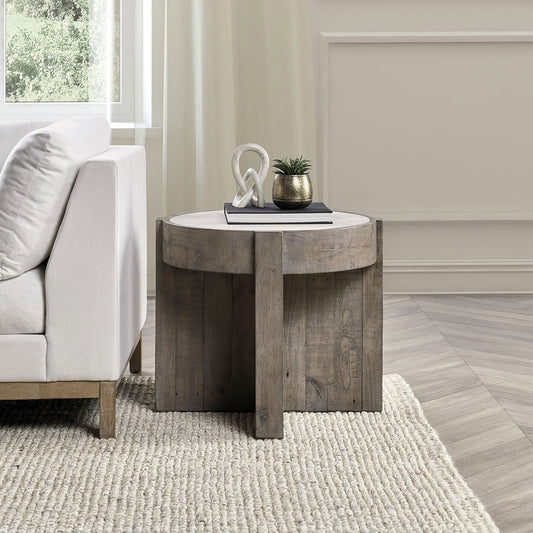 Sonoma Round End Table - Antique White/Distressed Gray