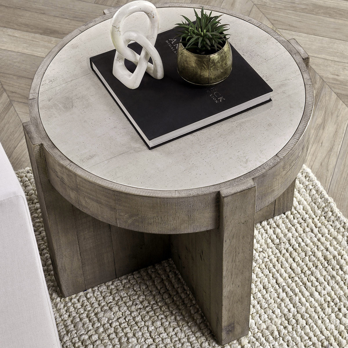 Sonoma Round End Table - Antique White/Distressed Gray