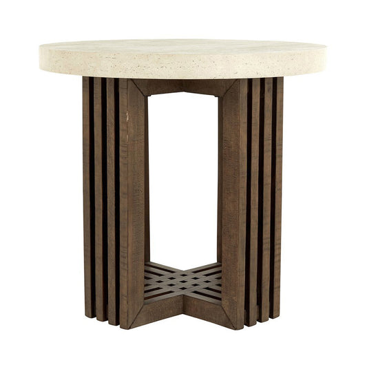 Aspen Round End Table - Antique White/Distressed Brown