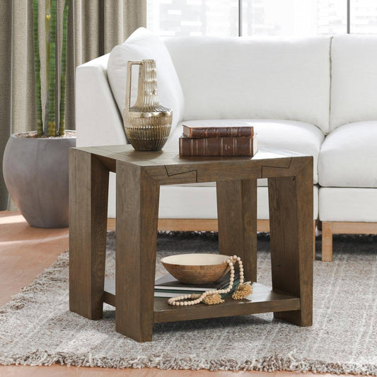 Troy Square End Table - Suede Brown