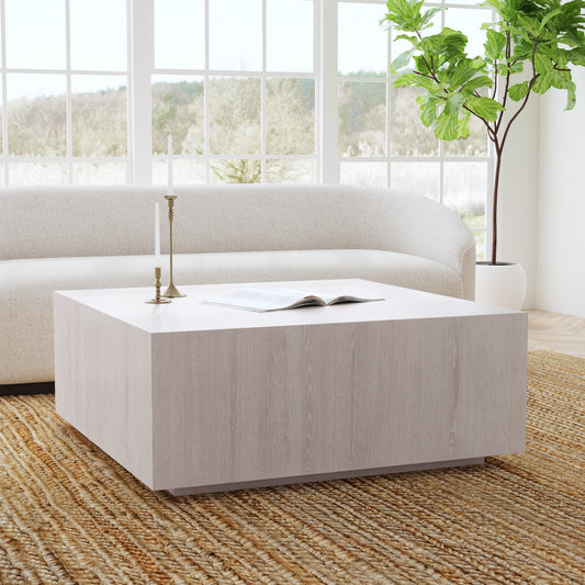 Layne Square Coffee Table w Casters - Milk White