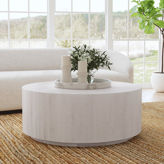 Layne Round Coffee Table with Casters - Milk White