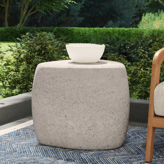 Britney Outdoor Round End Table - Light Gray
