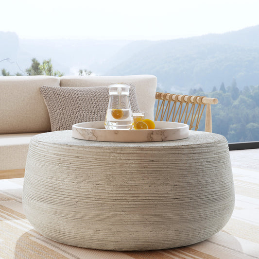 Nellie Outdoor Round Coffee Table - Light Gray