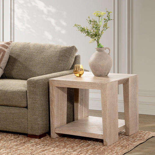 Troy Square End Table - Aged Cream
