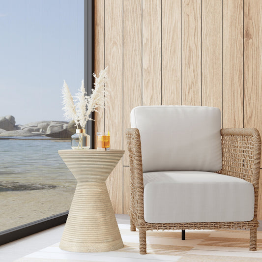 Fern Outdoor Round Accent Table - Beige