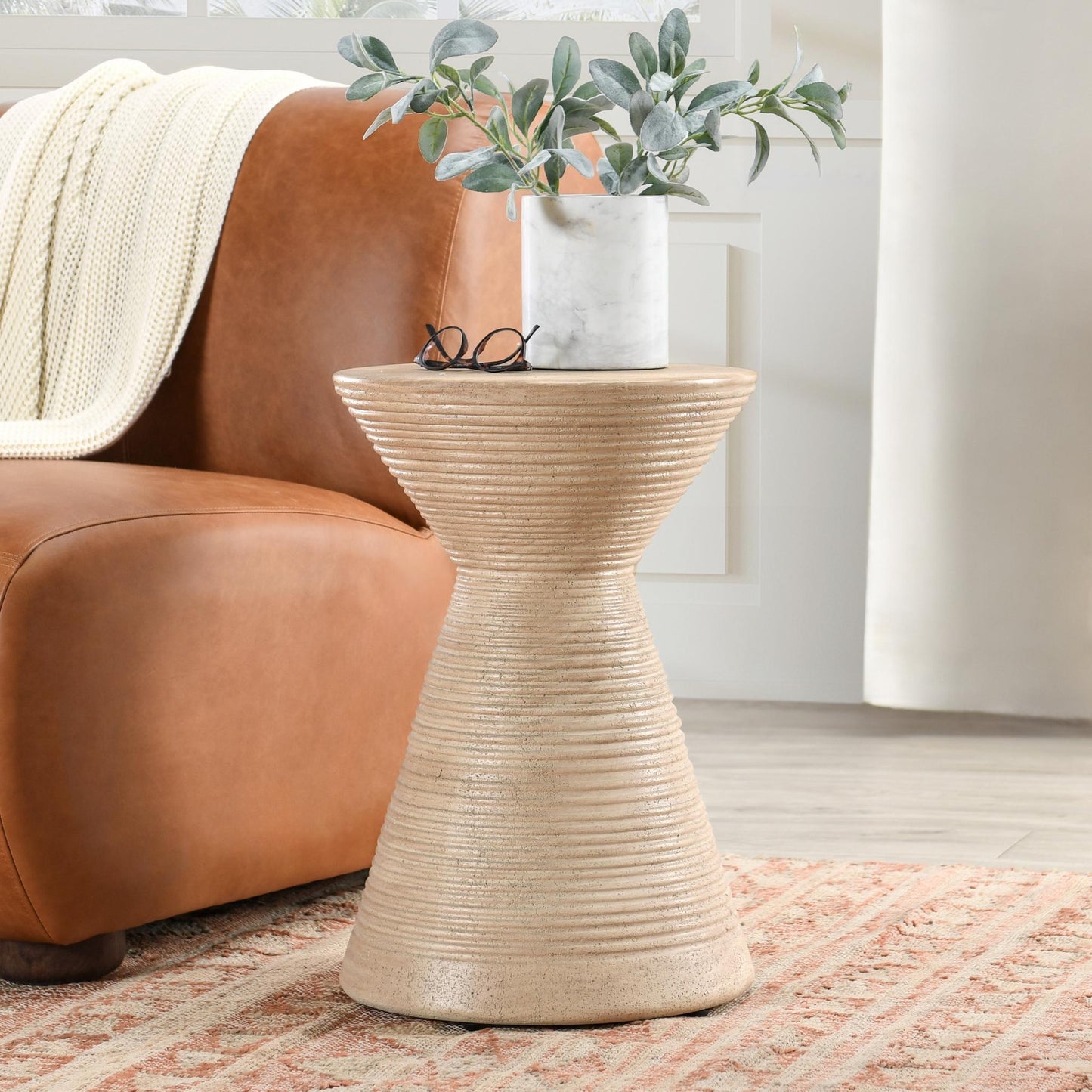 Fern Outdoor Round Accent Table - Beige