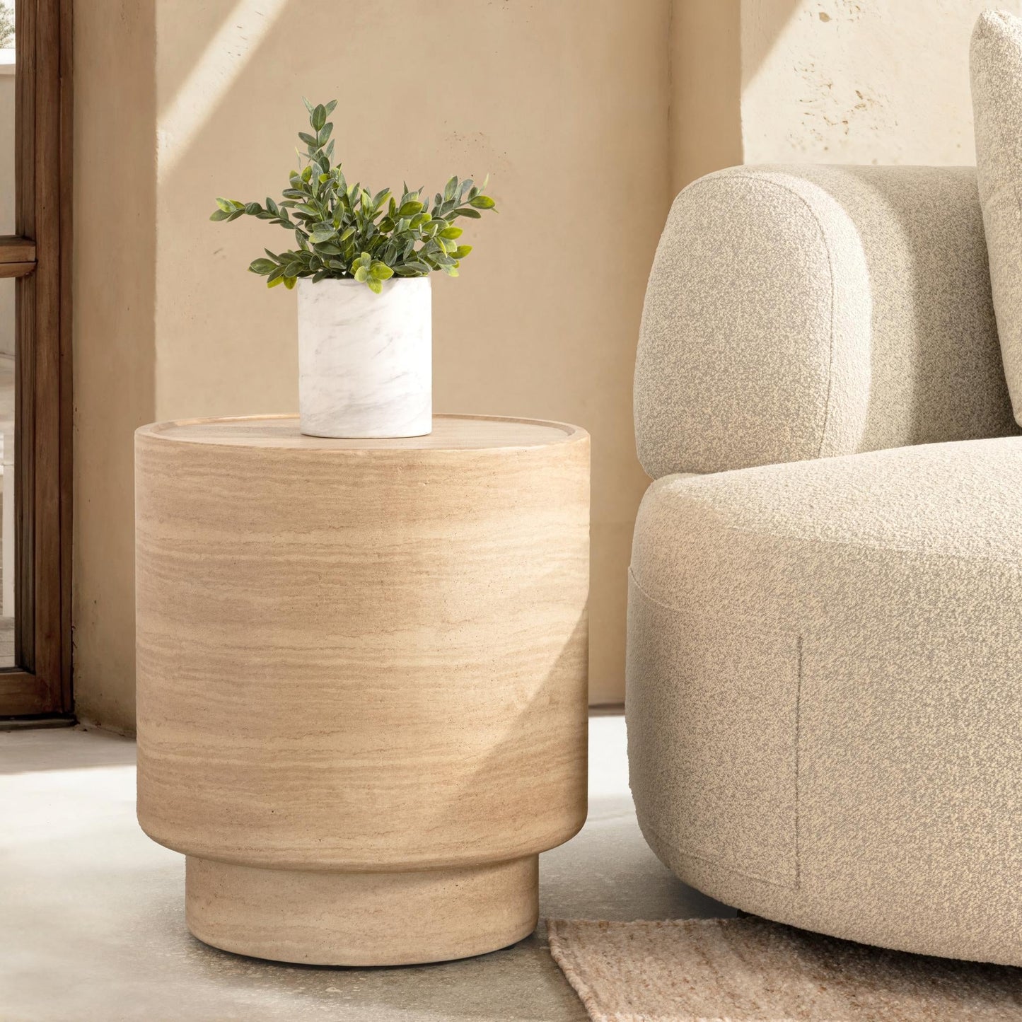 Mckenna Outdoor Round End Table - Travertine