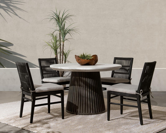 Caspia Outdoor Round Dining Table - Snowdrift White/Black