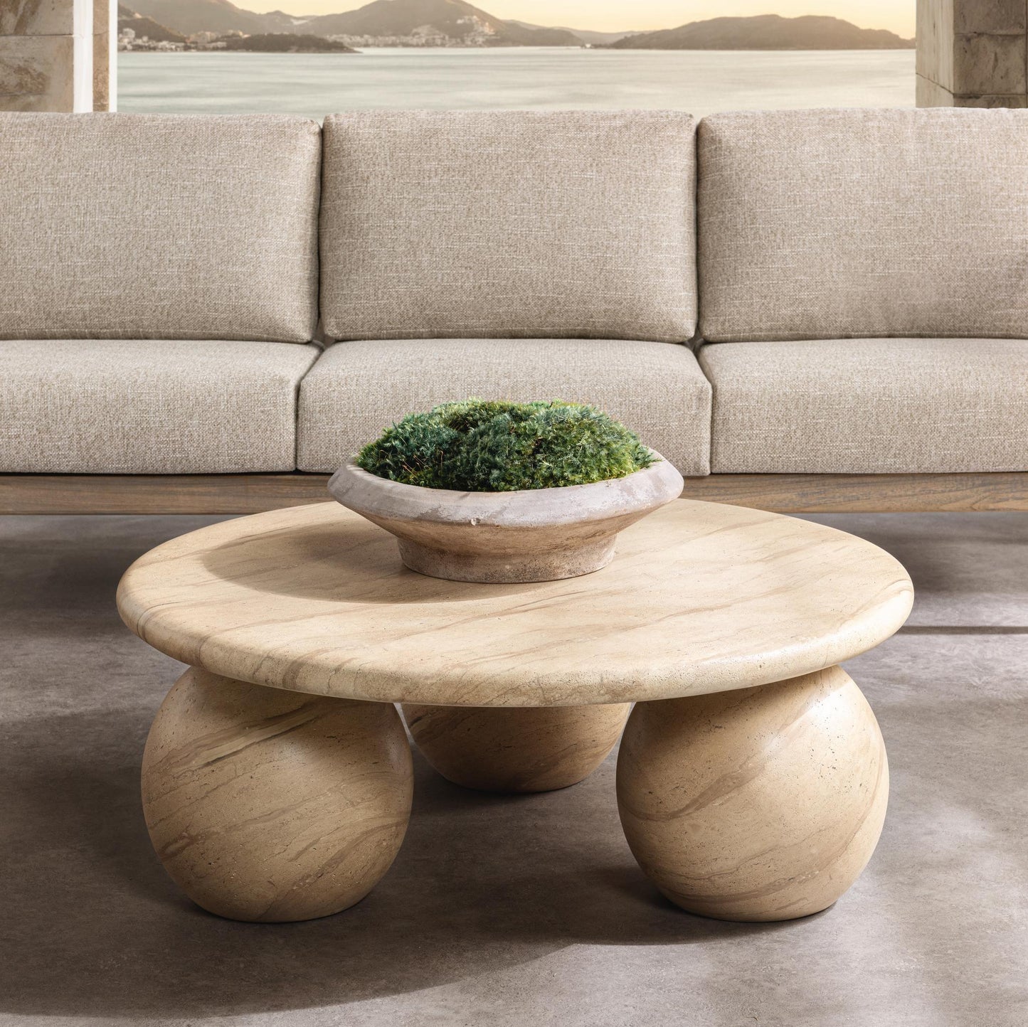 Elaria Outdoor Round Coffee Table - Beige