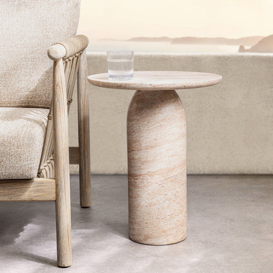 Sana Outdoor Round Accent Table - Beige