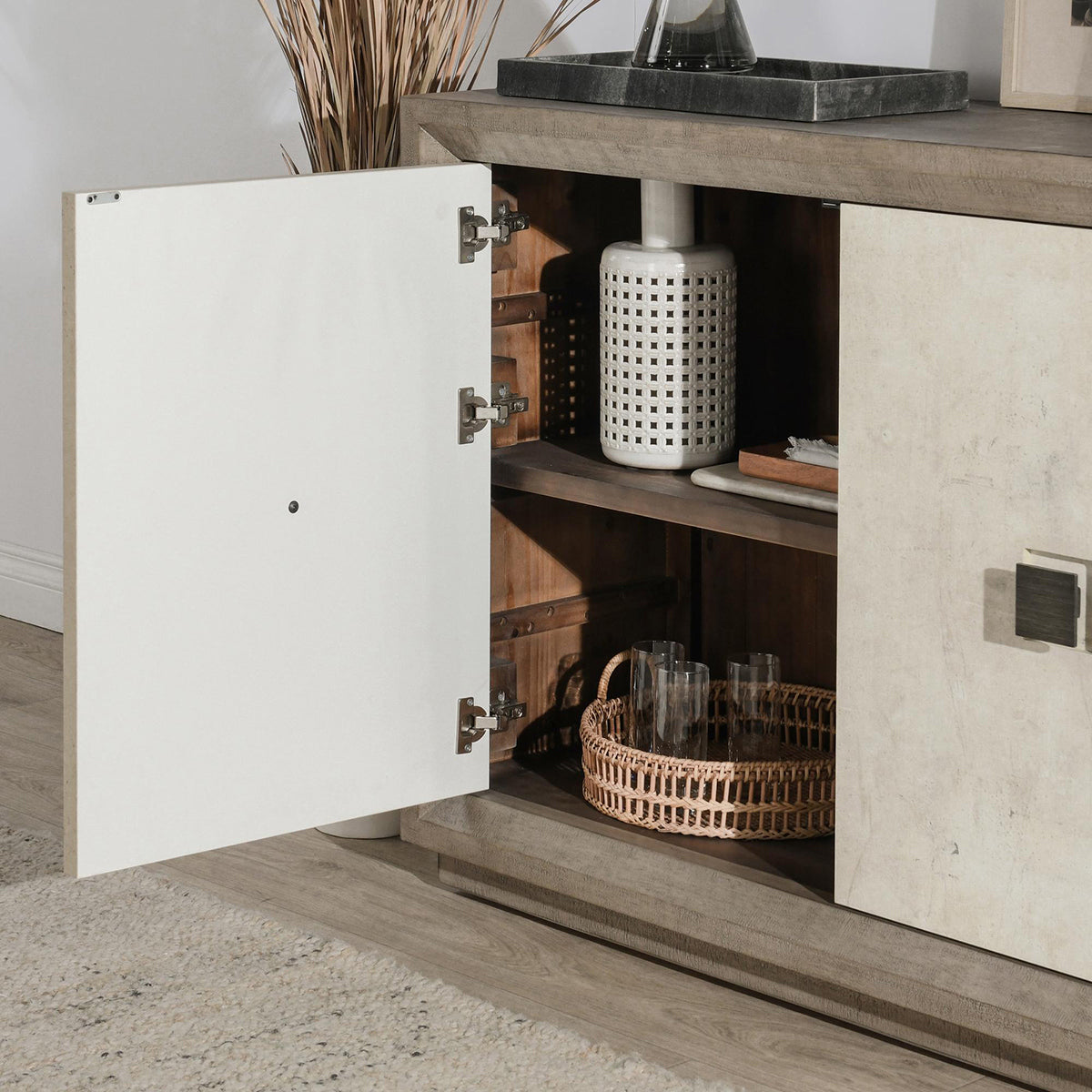 Denver 2Dr Cabinet - Distressed Gray/Antique White