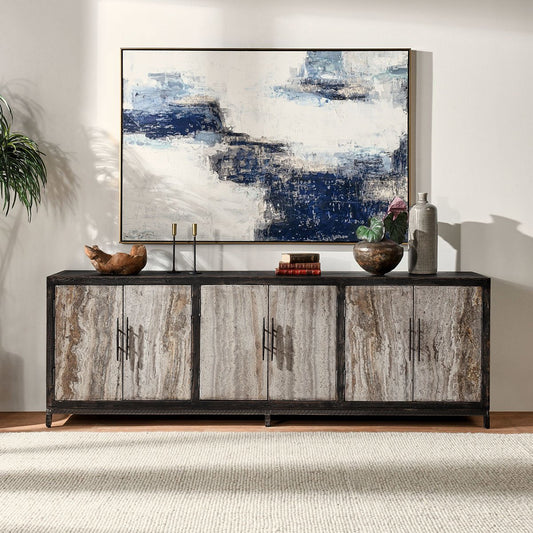 Lisbon 6Dr Cabinet - Weathered Black/Travertine