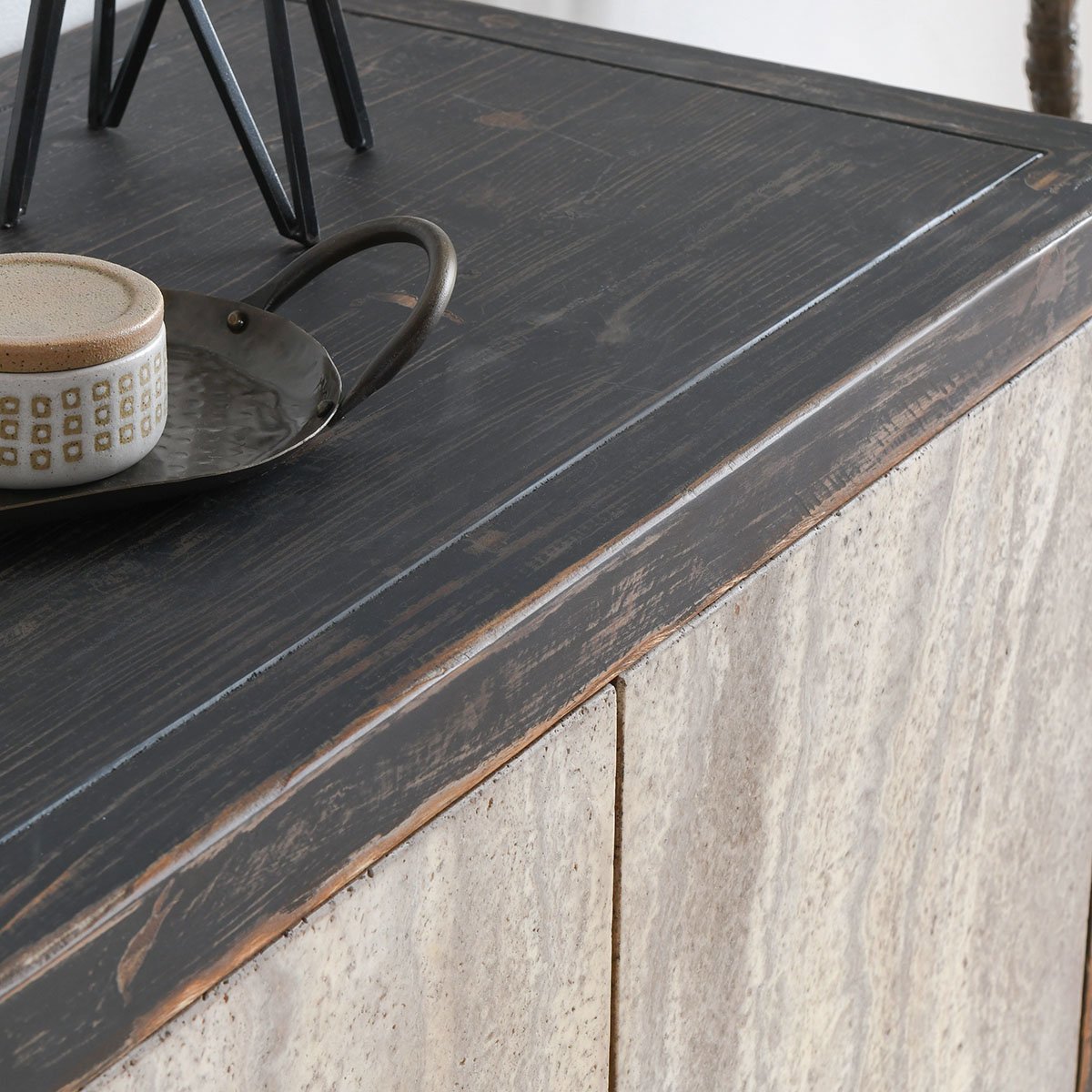 Lisbon 4Dr Cabinet - Weathered Black-Travertine