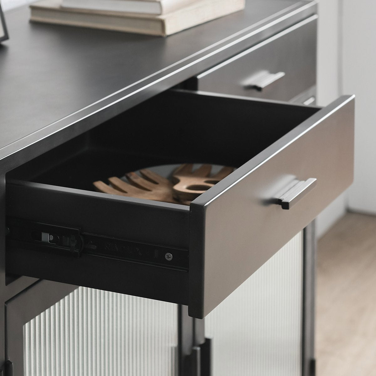 Nore Metal/Glass 4Dwr 4Dr Cabinet - Blackened Steel