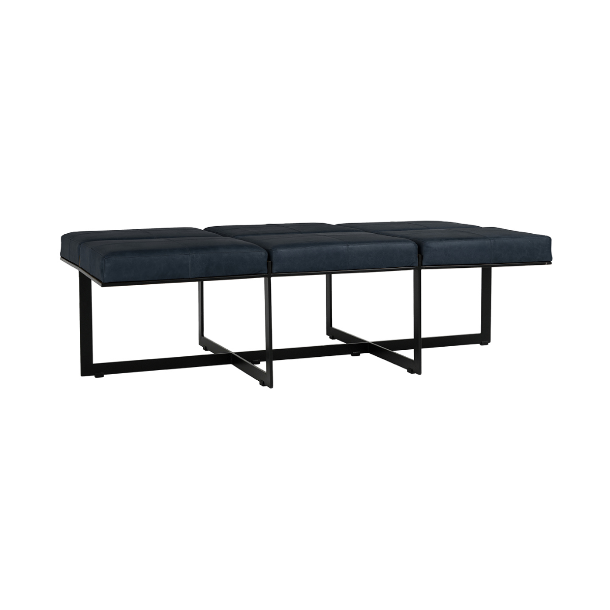 Calvin Leather Rectangle Ottoman - Nightfall Blue
