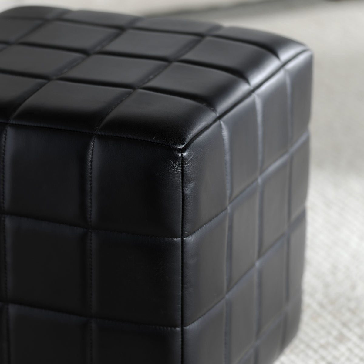 Carlo Leather Square Ottoman - Midnight Raven
