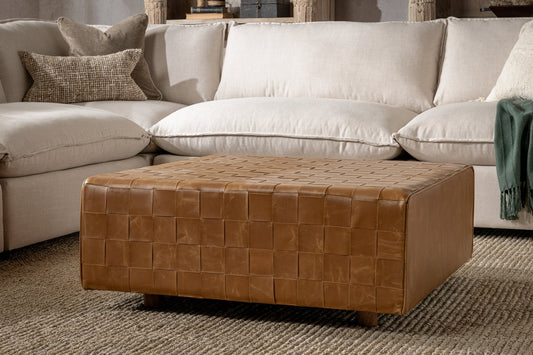 Aristo Leather Square Ottoman - Autum Maple