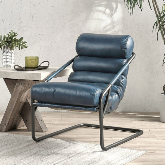 Jackson Leather Accent Chair - Ocean Blue