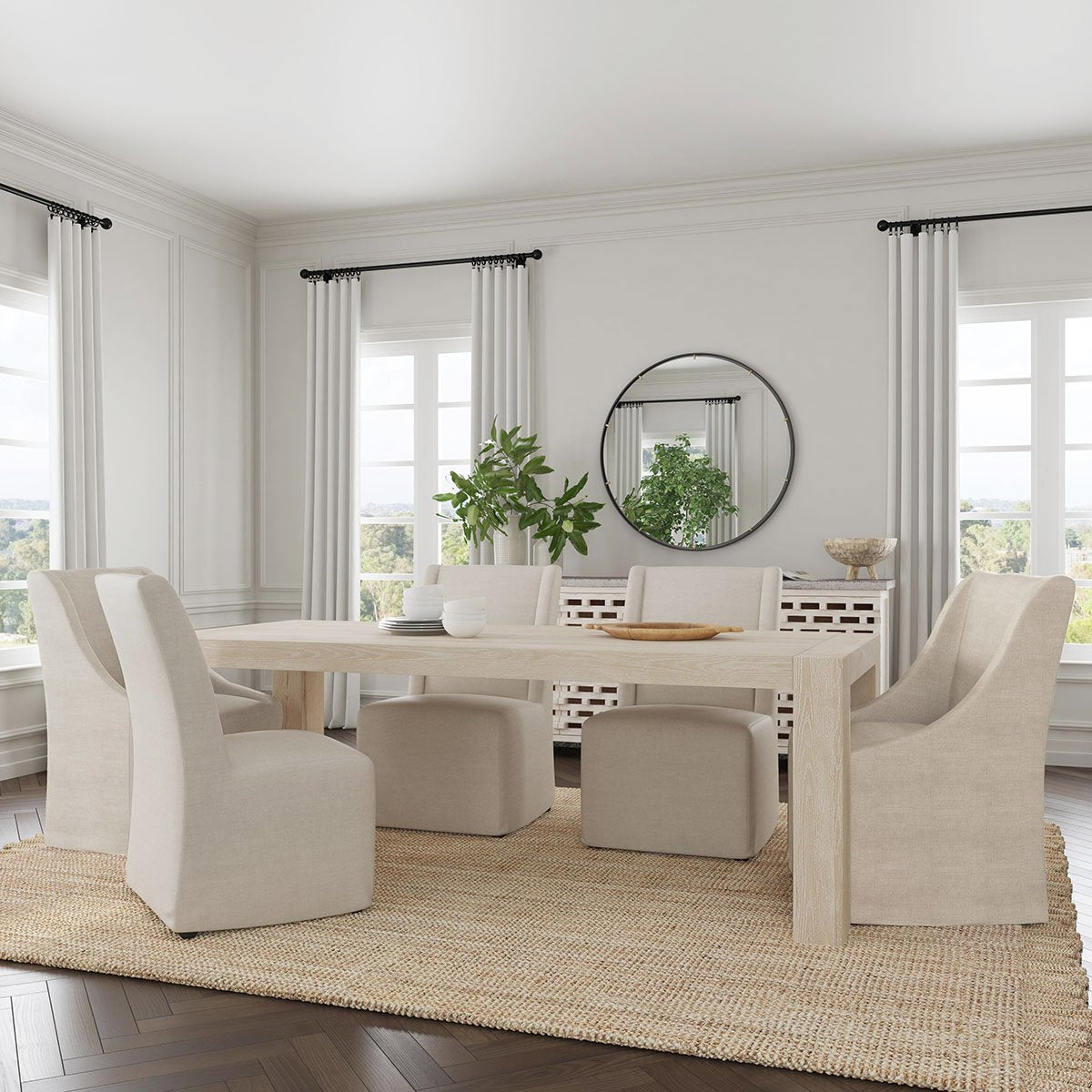 Warwick Upholstered Rolling Dining Chair - Oatmeal