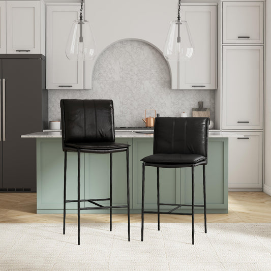 Mayer Leather Bar Stool - Jet Black