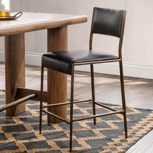 Kayne Leather Counter Stool - Black
