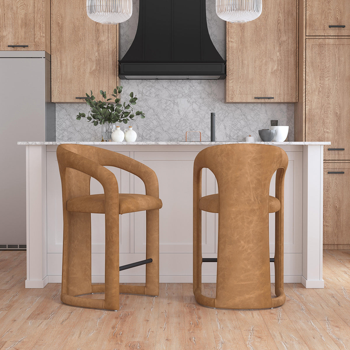 Archie Leather Counter Stool - Maple Brown