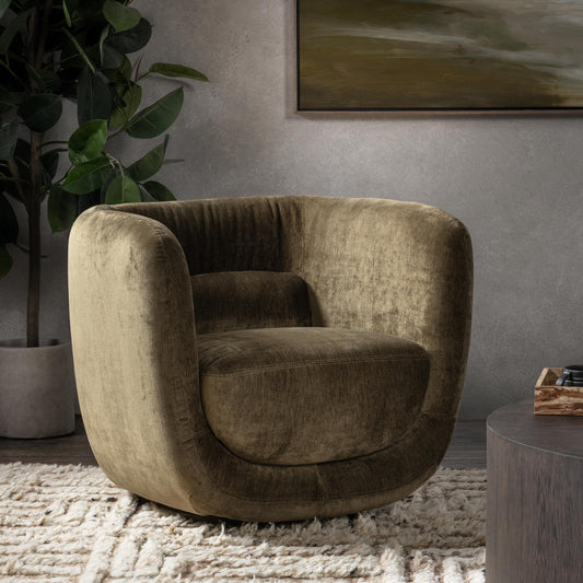 Nico Upholstered Swivel Chair - Olive Green