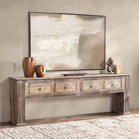 Qena Reclaimed Wood 4Dwr Console Table - Butterwood Blend