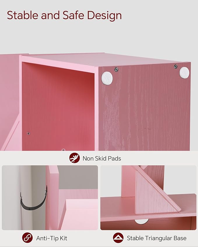SUNMORY 6 Tier Tree Bookshelf, Tall Bookcase with Storage Cabinet, Modern Narrow Bookshelves Organizer, Floor Standing Book Shelf for Bedroom/Living Room/Home Office/Corner, Pink