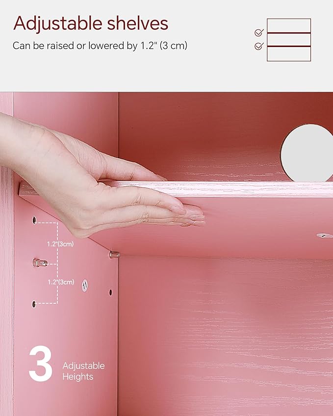 SUNMORY 6 Tier Tree Bookshelf, Tall Bookcase with Storage Cabinet, Modern Narrow Bookshelves Organizer, Floor Standing Book Shelf for Bedroom/Living Room/Home Office/Corner, Pink