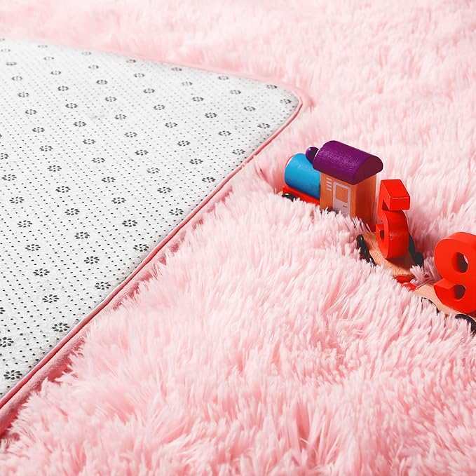 Noahas Fluffy 4x5.3 Pink Rugs for Bedroom Girls,Shaggy Kids Rug,Thick Shag Throw Floor Carpet,Soft Non-Slip Dorm Nursery Area Rugs for Living Room Home Decor Aesthetic