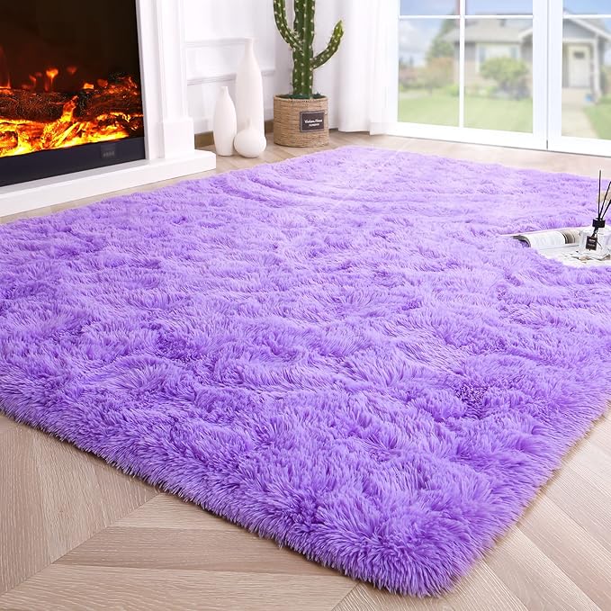 Noahas Fluffy 4x6 Purple Rugs for Bedroom Girls,Shaggy Kids Rug,Thick Shag Throw Floor Carpet,Soft Non-Slip Dorm Nursery Area Rugs for Living Room Home Decor
