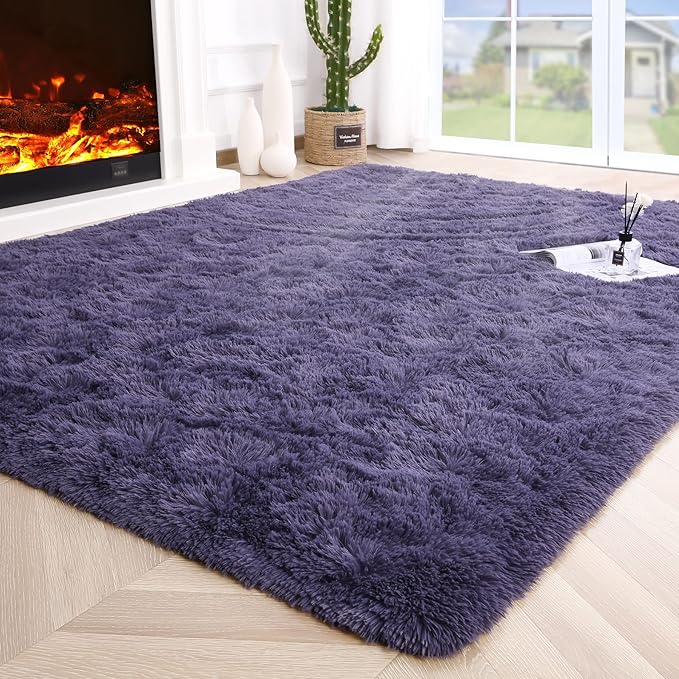 Noahas Fluffy 4x6 Taro Purple Rugs for Bedroom Girls,Shaggy Kids Rug,Thick Shag Throw Floor Carpet,Soft Non-Slip Dorm Nursery Area Rugs for Living Room Home Decor