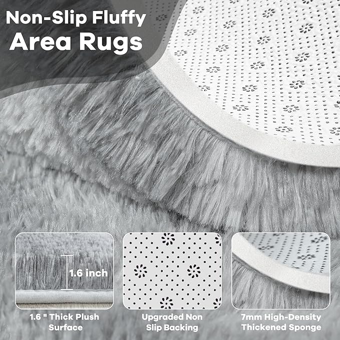 Noahas Large Fluffy 8x10 Area Rugs for Living Room Bedroom,Tie-Dyed Grey Thick Shag Throw Rug,Big Soft Shaggy Bedside Non-Slip Plush Dorm Nursery Kids Carpet