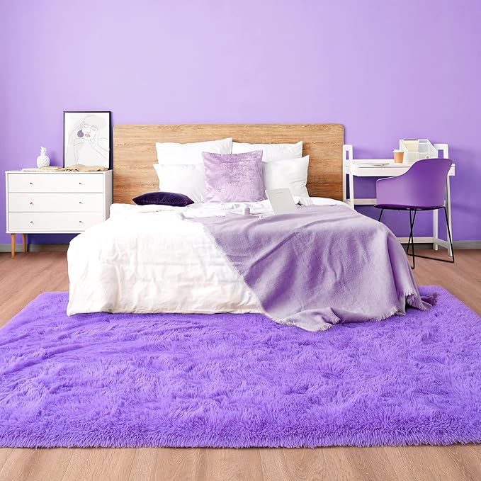 Noahas Fluffy 4x6 Purple Rugs for Bedroom Girls,Shaggy Kids Rug,Thick Shag Throw Floor Carpet,Soft Non-Slip Dorm Nursery Area Rugs for Living Room Home Decor