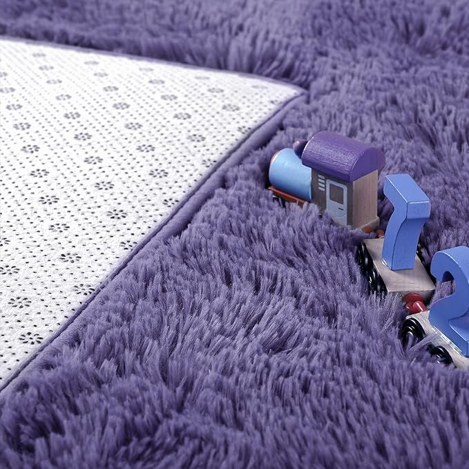 Noahas Fluffy 4x6 Taro Purple Rugs for Bedroom Girls,Shaggy Kids Rug,Thick Shag Throw Floor Carpet,Soft Non-Slip Dorm Nursery Area Rugs for Living Room Home Decor