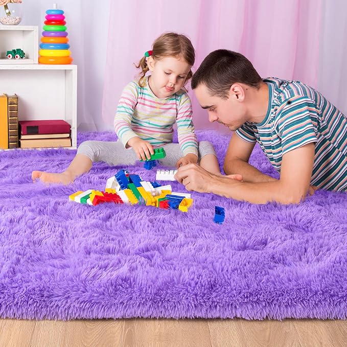 Noahas Fluffy 4x6 Purple Rugs for Bedroom Girls,Shaggy Kids Rug,Thick Shag Throw Floor Carpet,Soft Non-Slip Dorm Nursery Area Rugs for Living Room Home Decor