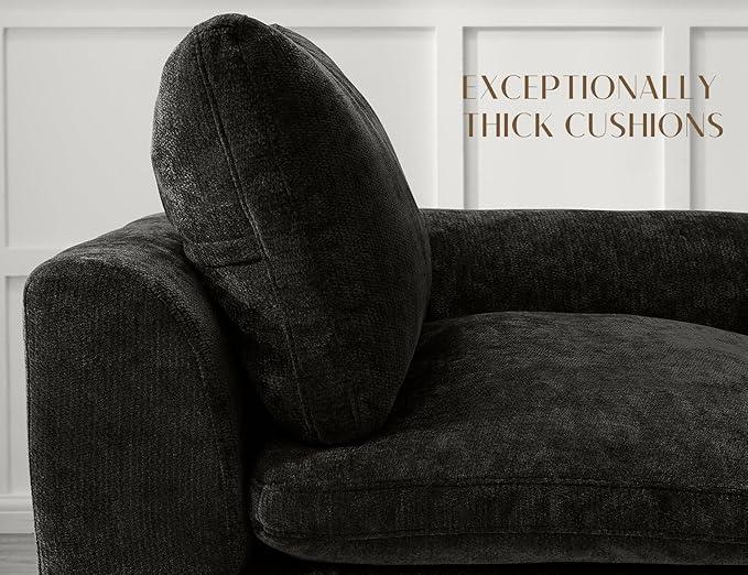 110" Cloud Sectional Couches for Living Room, Boneless L-Shape Couch with Ottoman, 3 Seater Modular Sectional Sofa, Black