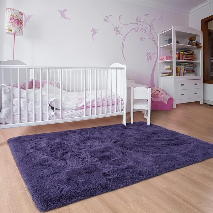 Noahas Fluffy 4x6 Taro Purple Rugs for Bedroom Girls,Shaggy Kids Rug,Thick Shag Throw Floor Carpet,Soft Non-Slip Dorm Nursery Area Rugs for Living Room Home Decor